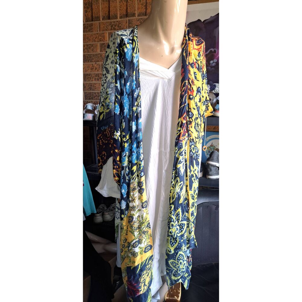 Boho Floral Kimono Duster Cardigan 100% Viscose Open Front Lightweight Cover Up